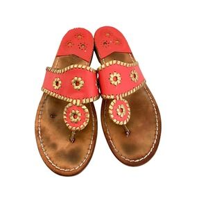 Jack Rogers Sandals Womens 8 Coral Pink Gold Whipstitch Thong Flats Classic